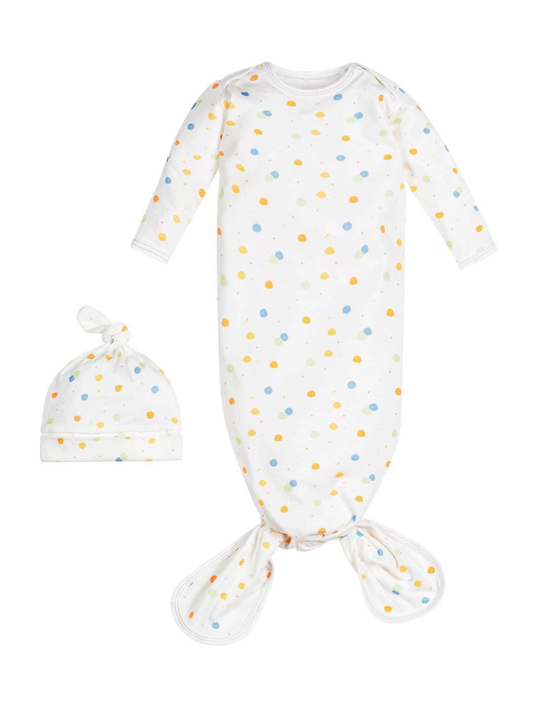 Blue Dots Knotted Gown & Beanie Set – Organic Cotton (0–3M)