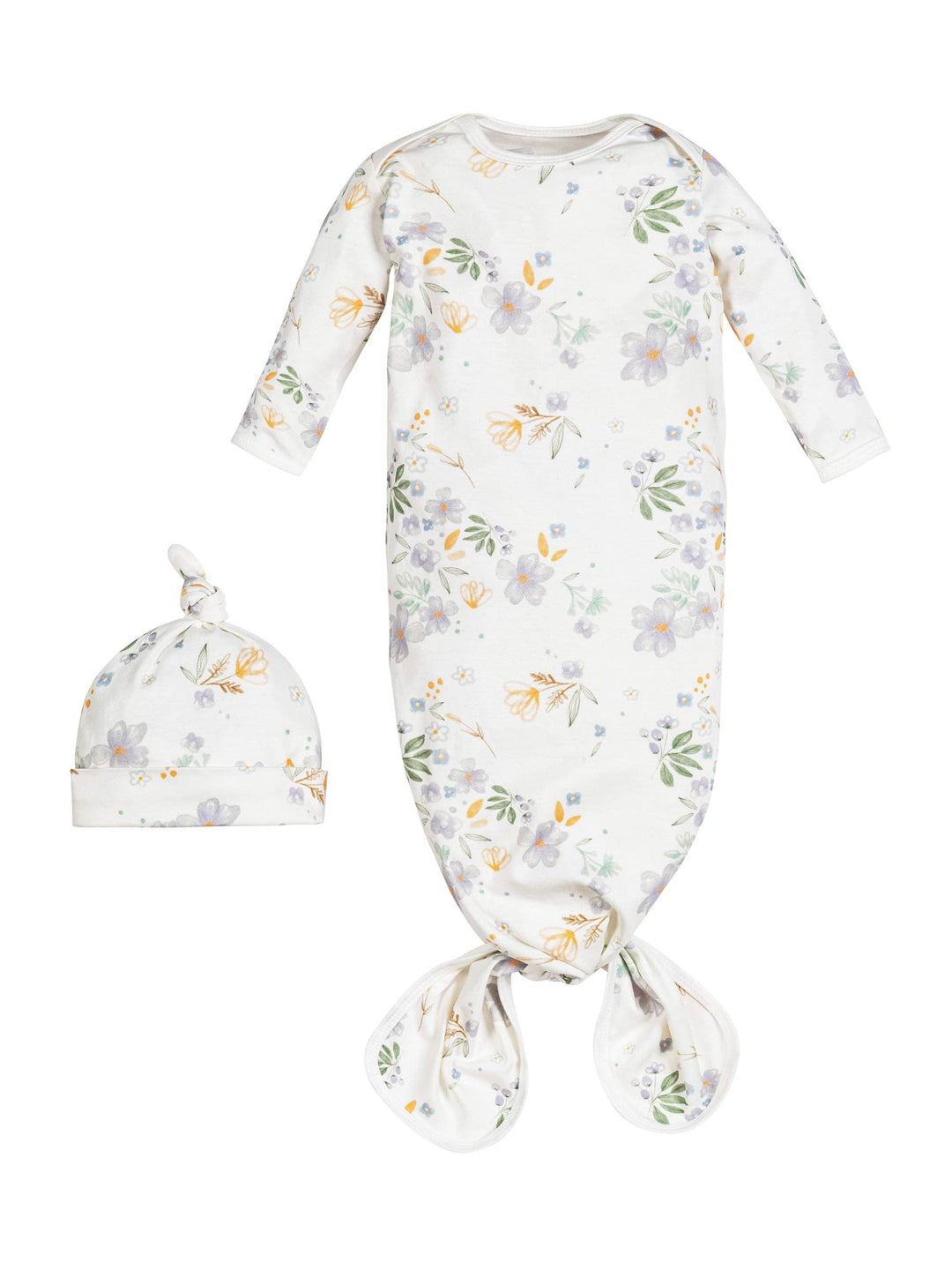 Knotted Gown & Beanie Set – Modern Daisy Floral