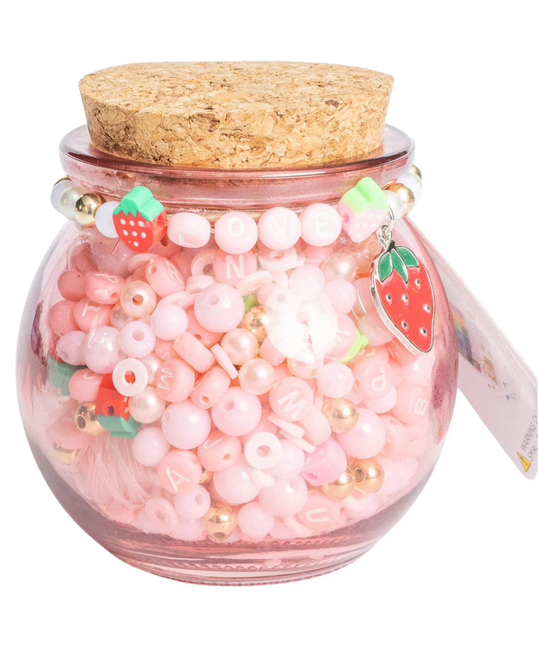 DIY Bead Jar - Short & Sweet Pink Letter and Red Strawberry Charm Mini Pink