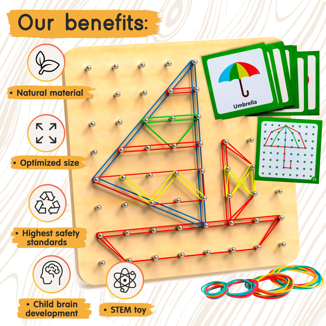 Wooden Geoboard with Rubber Bands