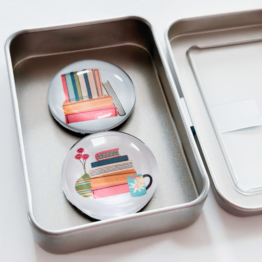 Love Books Glass Magnet Tin Set