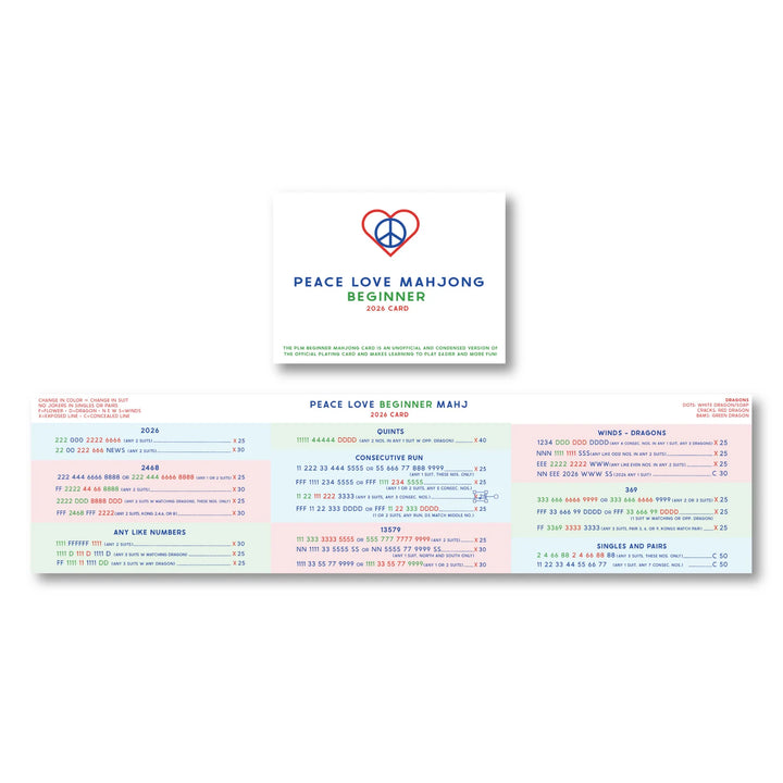 2026 Beginner Card by Peace Love Mahjong