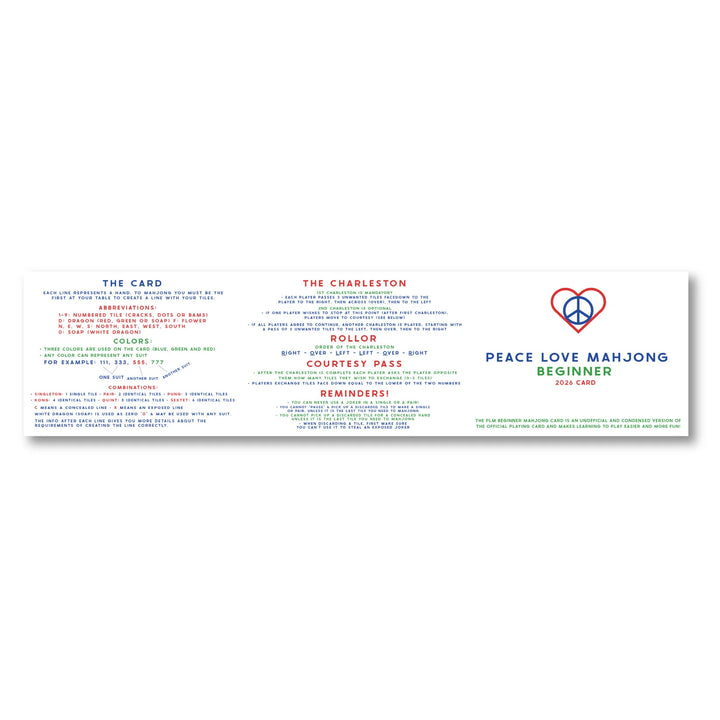 2026 Beginner Card by Peace Love Mahjong