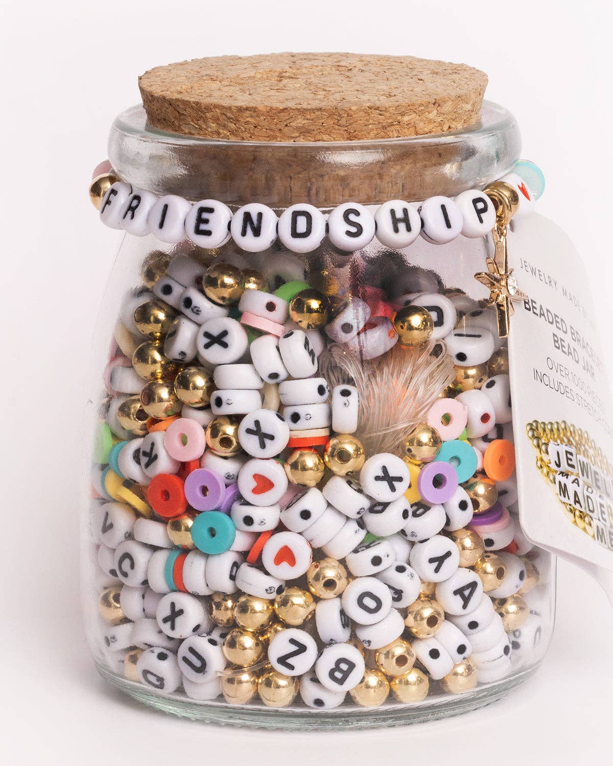 DIY Bead Jar FRIENDSHIP Round Letter with Multicolor Heishi and Starburst Charm