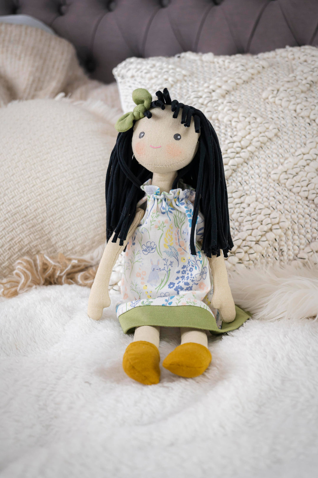 Jedda Doll in Green & Blue Printed Dress