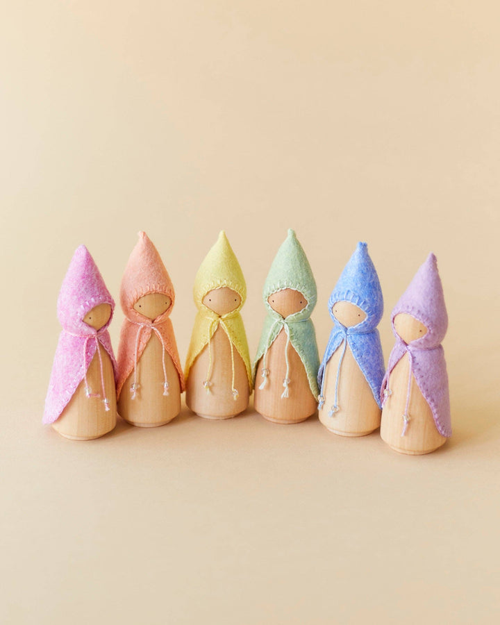 Wooden Gnome Set of 6 - Pastel Rainbow