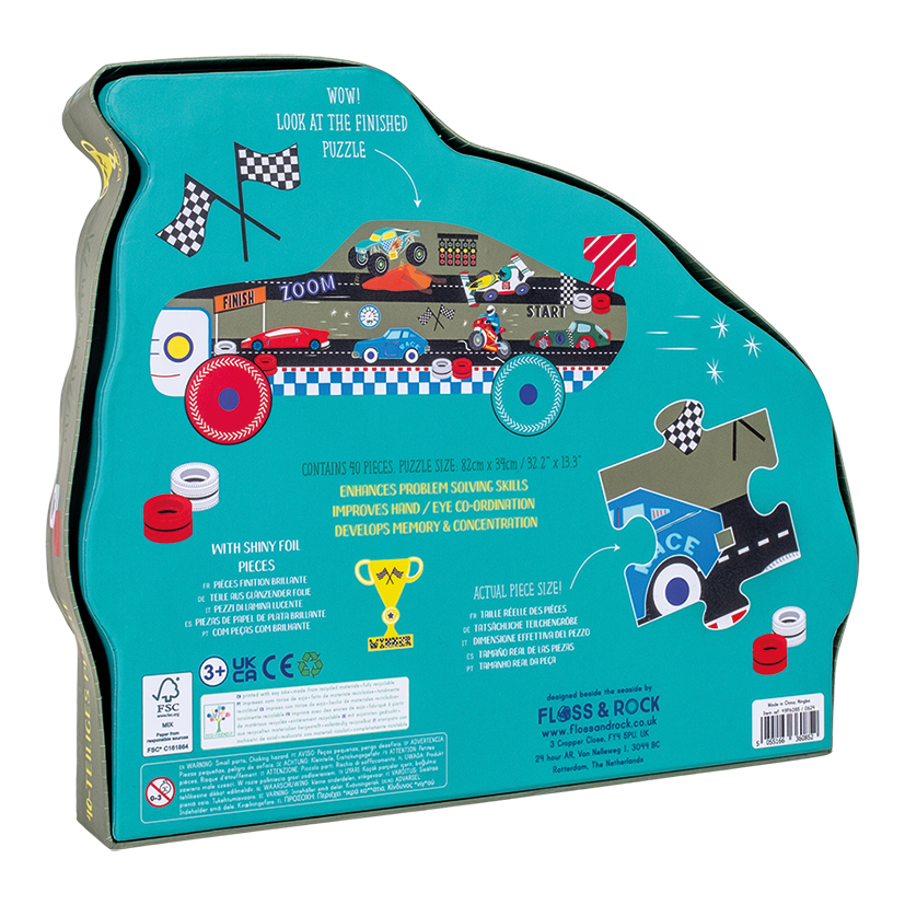 Racing Car Shaped Puzzle in Shaped Box - 40 pieces