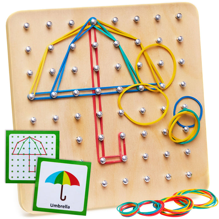 Wooden Geoboard with Rubber Bands