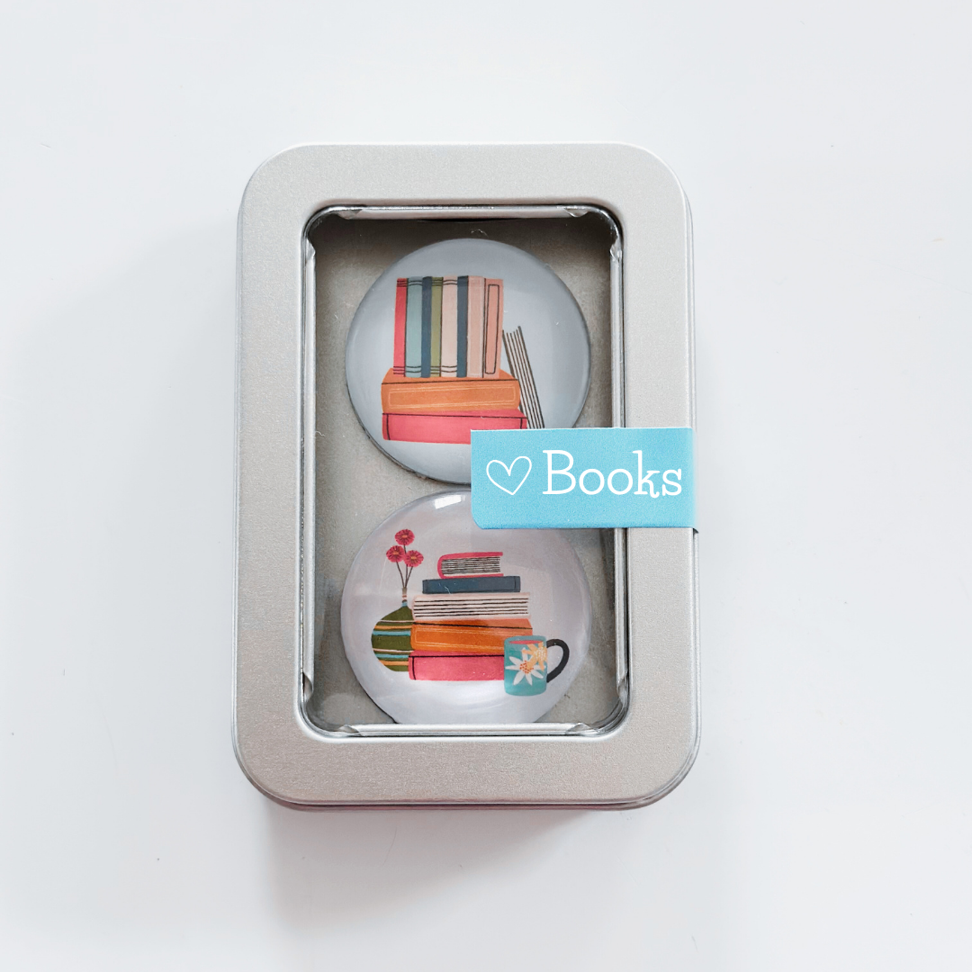 Love Books Glass Magnet Tin Set