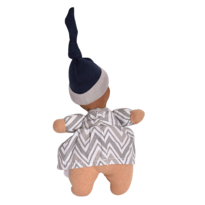 Dolls with Rubber Head - navy hat, chevron dress, dark skin