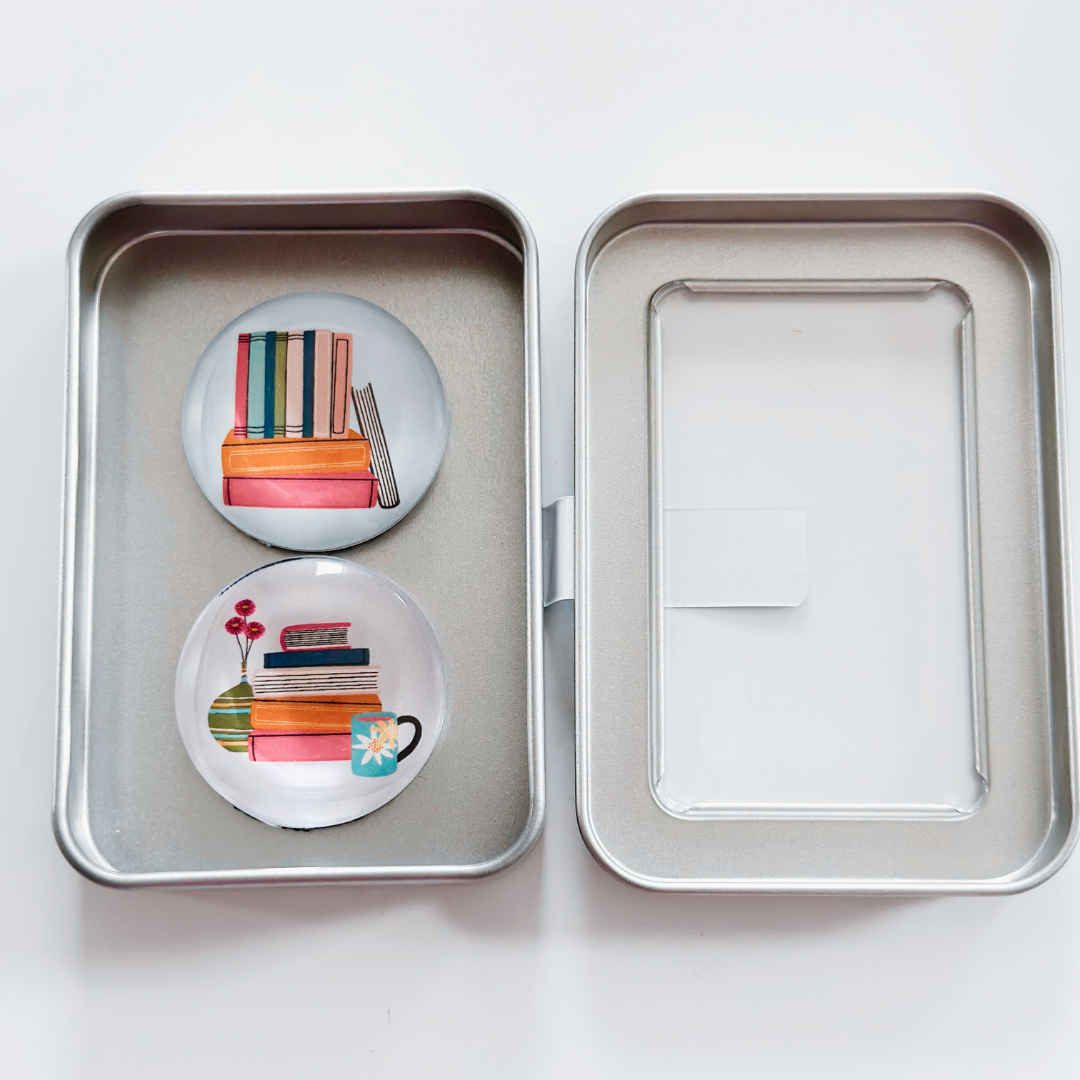 Love Books Glass Magnet Tin Set