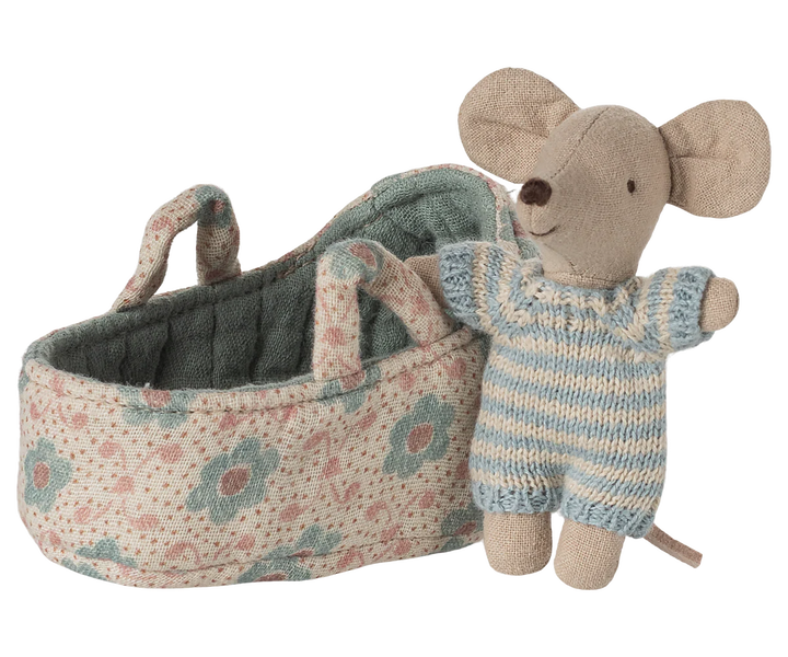 Baby Mouse in Carry Cot - Blue by Maileg
