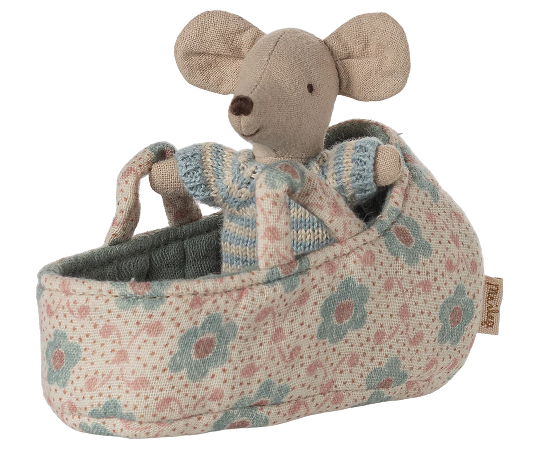 Baby Mouse in Carry Cot - Blue by Maileg