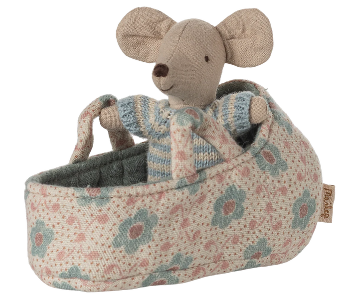 Baby Mouse in Carry Cot - Blue by Maileg