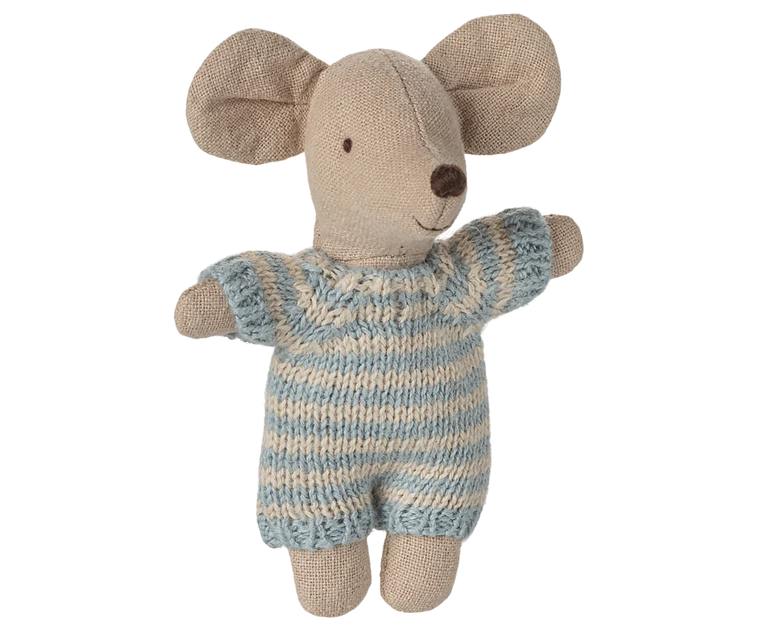 Baby Mouse in Carry Cot - Blue by Maileg