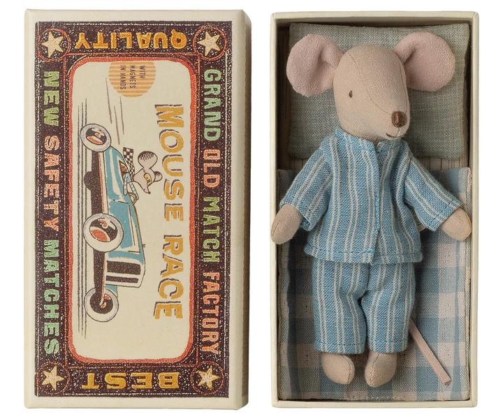Maileg Big Brother Mouse in Matchbox - blue pyjamas