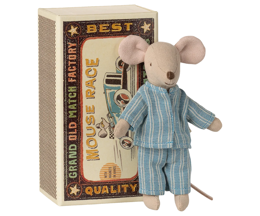 Maileg Big Brother Mouse in Matchbox - blue pyjamas