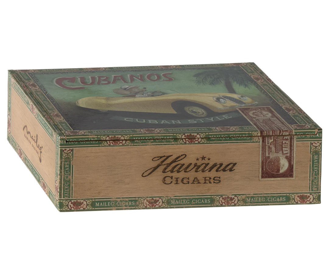 Maileg Grandma and Grandpa Mice In Their Cigar Box Bed