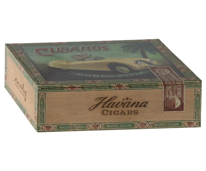 Maileg Grandma and Grandpa Mice In Their Cigar Box Bed