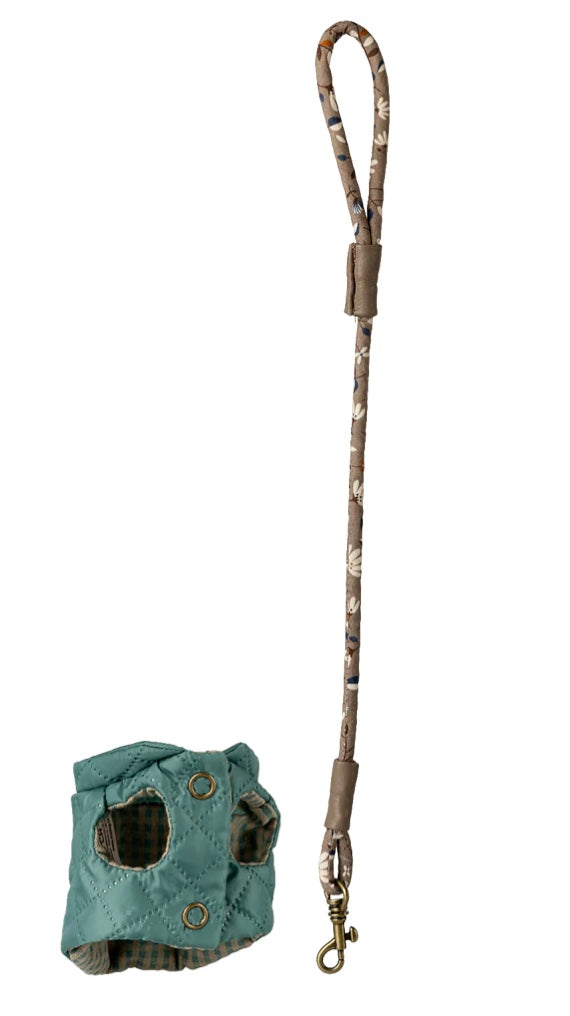 Maileg Pet Supply, Harness and Leash - dark mint