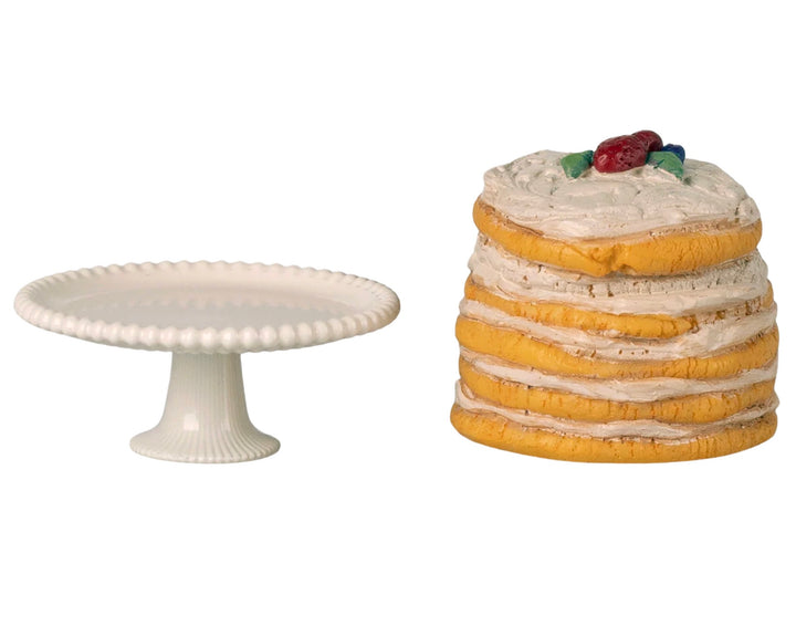 Maileg Party Cake and Cake Stand, Mouse - Off White