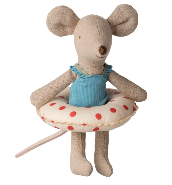 Maileg Beach Mouse with Float, Little Sister - Red Dots