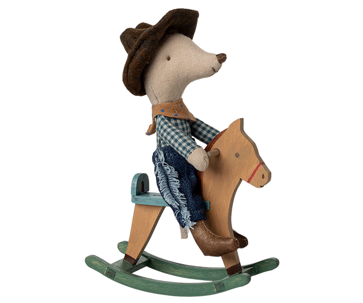 Cowboy Mouse on Rocking Horse, Little Brother - Maileg