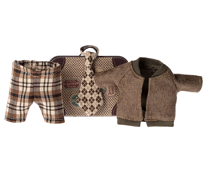 Maileg Jacket, Pants, and Tie in Suitcase for Grandpa Mouse