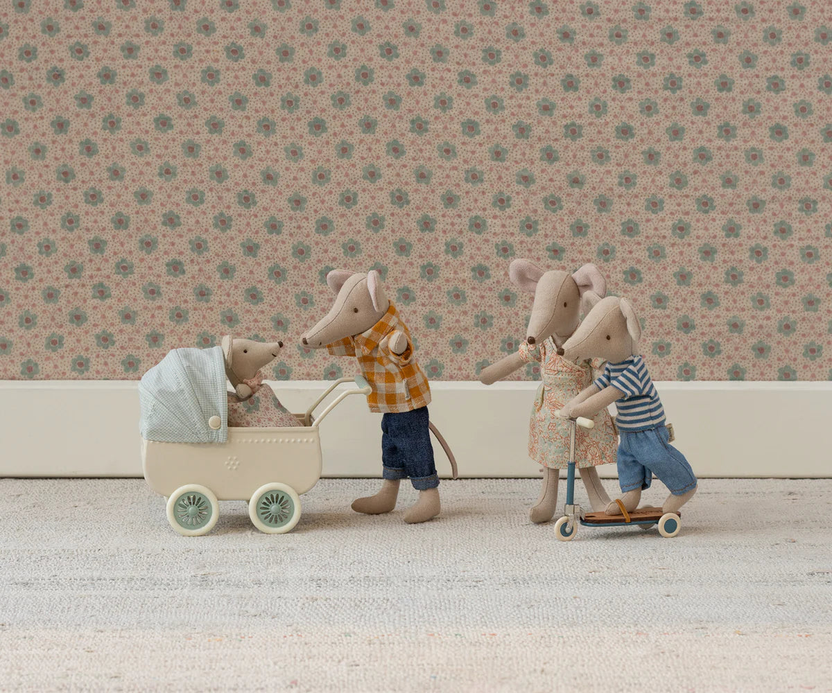 Maileg Pram with Baby Mouse (Mint)