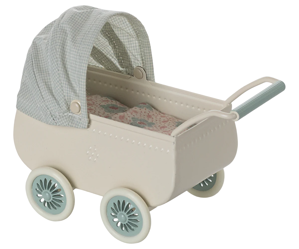 Maileg Pram with Baby Mouse (Mint)