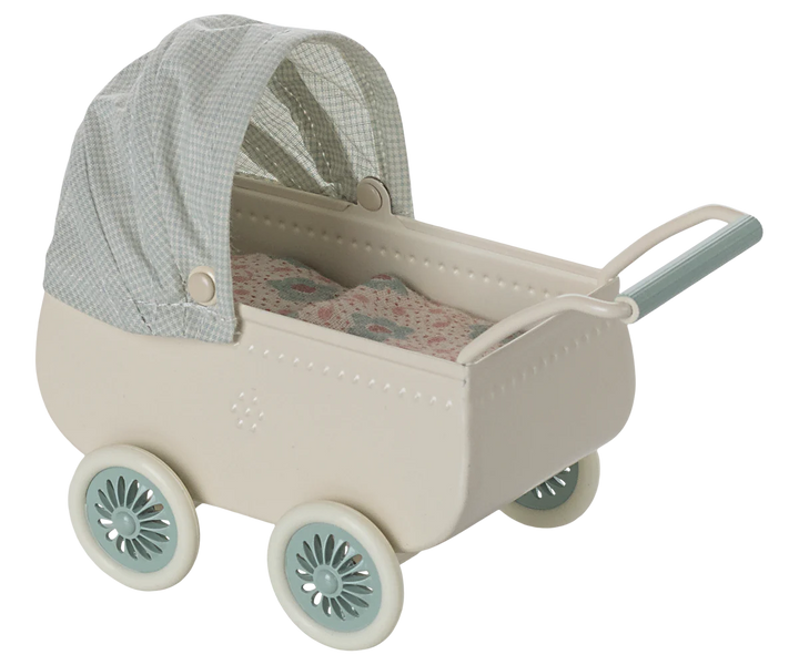 Maileg Pram with Baby Mouse (Mint)