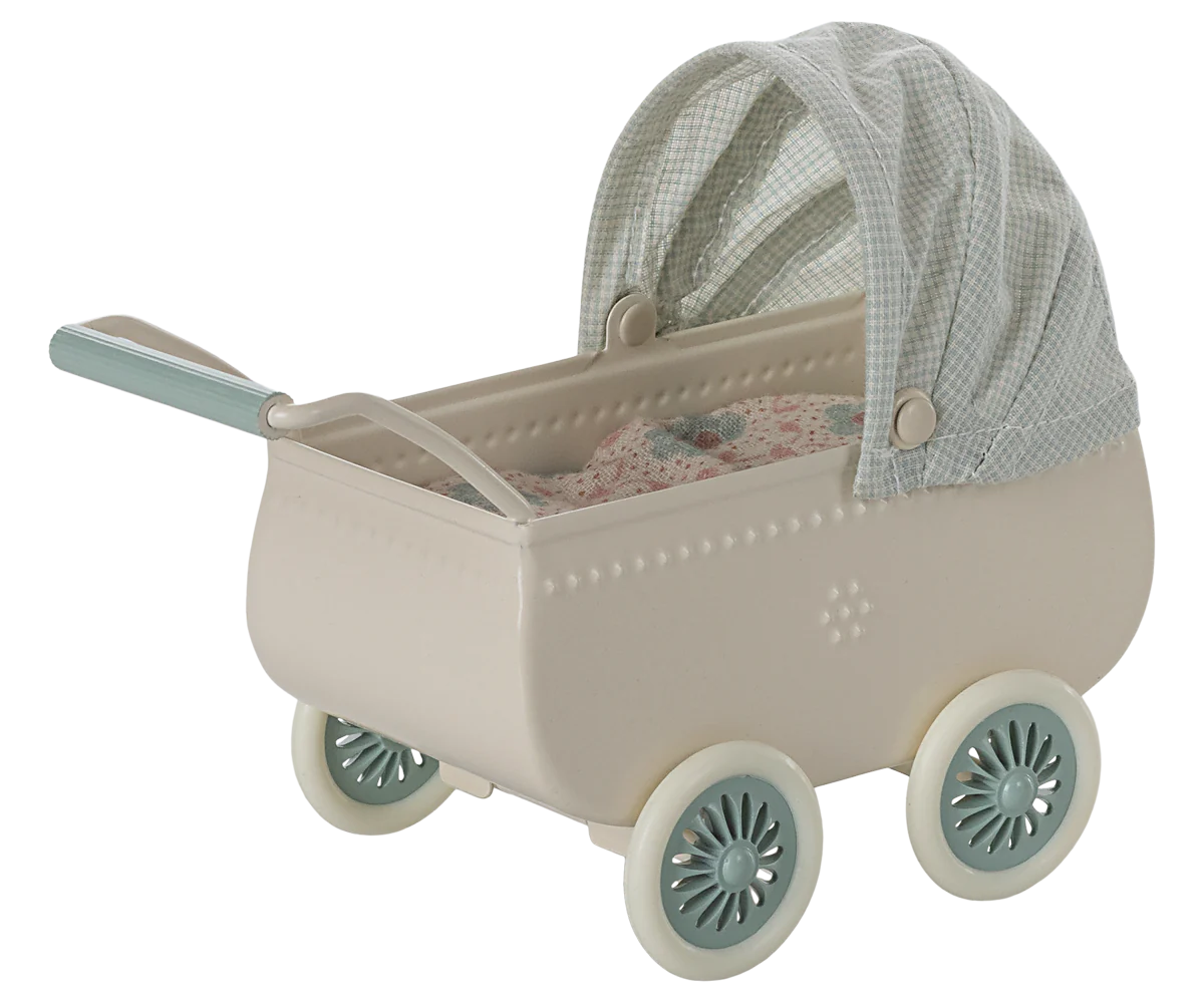 Maileg Pram with Baby Mouse (Mint)
