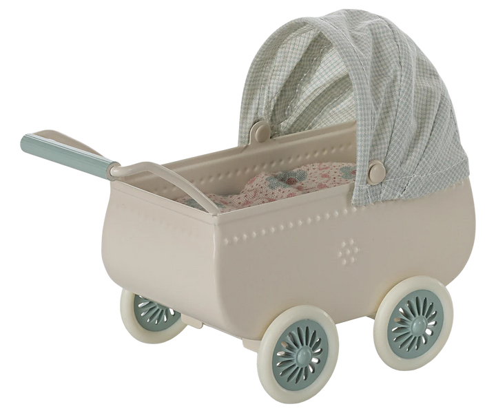 Maileg Pram with Baby Mouse (Mint)
