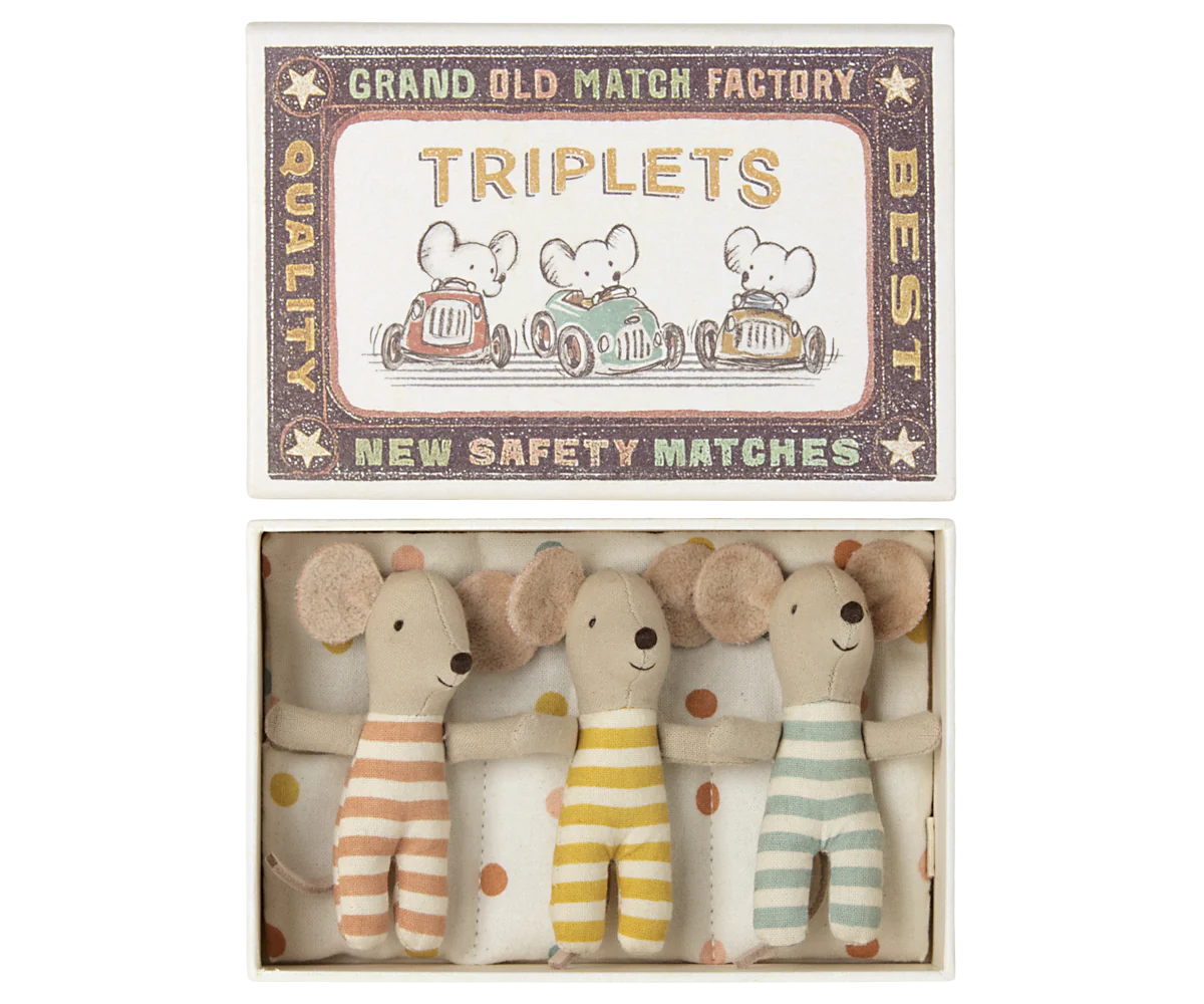 Maileg Mouse Triplets, Baby Mice in Matchbox