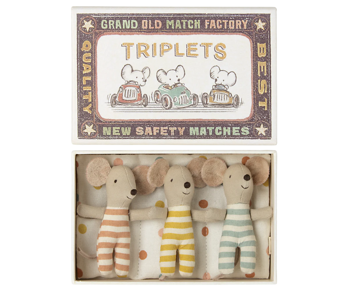Maileg Mouse Triplets, Baby Mice in Matchbox