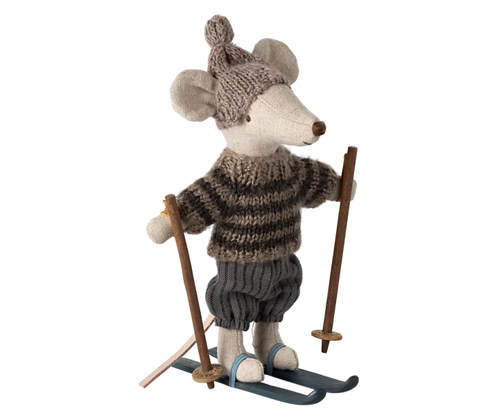Winter Mouse with Ski Set, Big Brother - Grey by Maileg