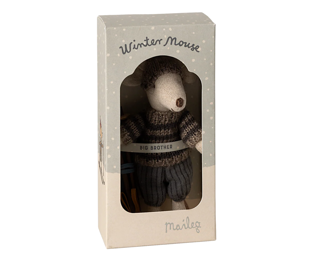 Winter Mouse with Ski Set, Big Brother - Grey by Maileg