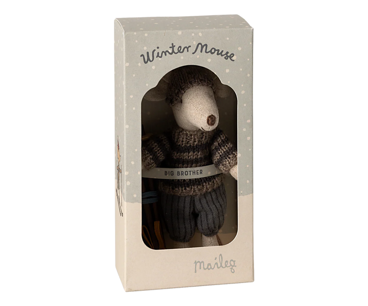 Winter Mouse with Ski Set, Big Brother - Grey by Maileg