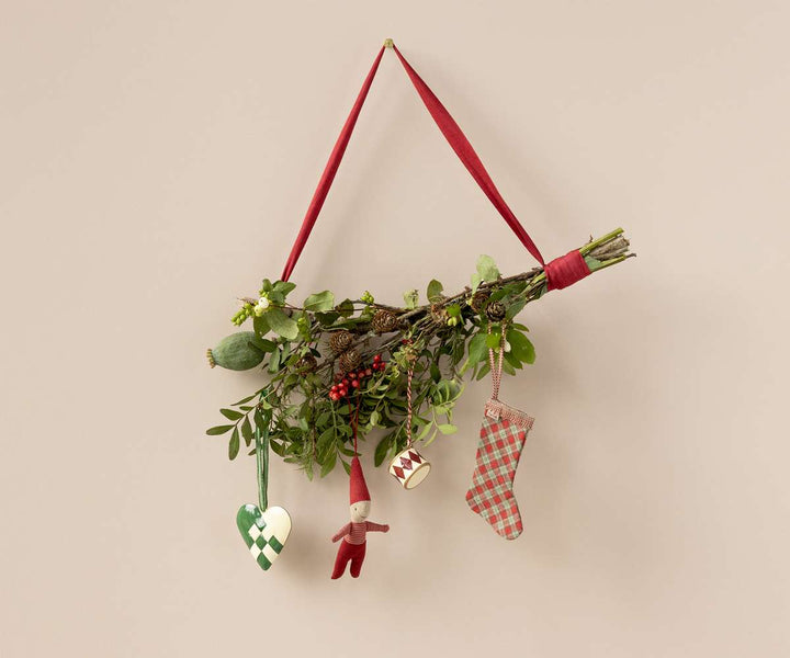 Maileg Fabric Ornament, Stocking - Red Checker