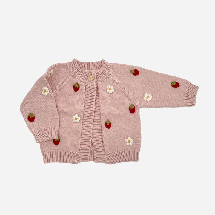 Strawberry Cardigan, Blush - 12-24 months