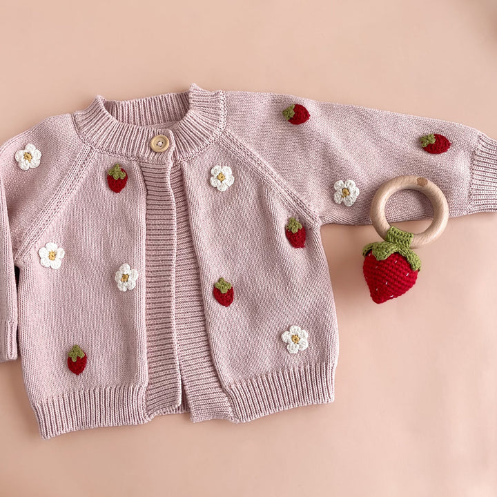 Strawberry Cardigan, Blush - 12-24 months