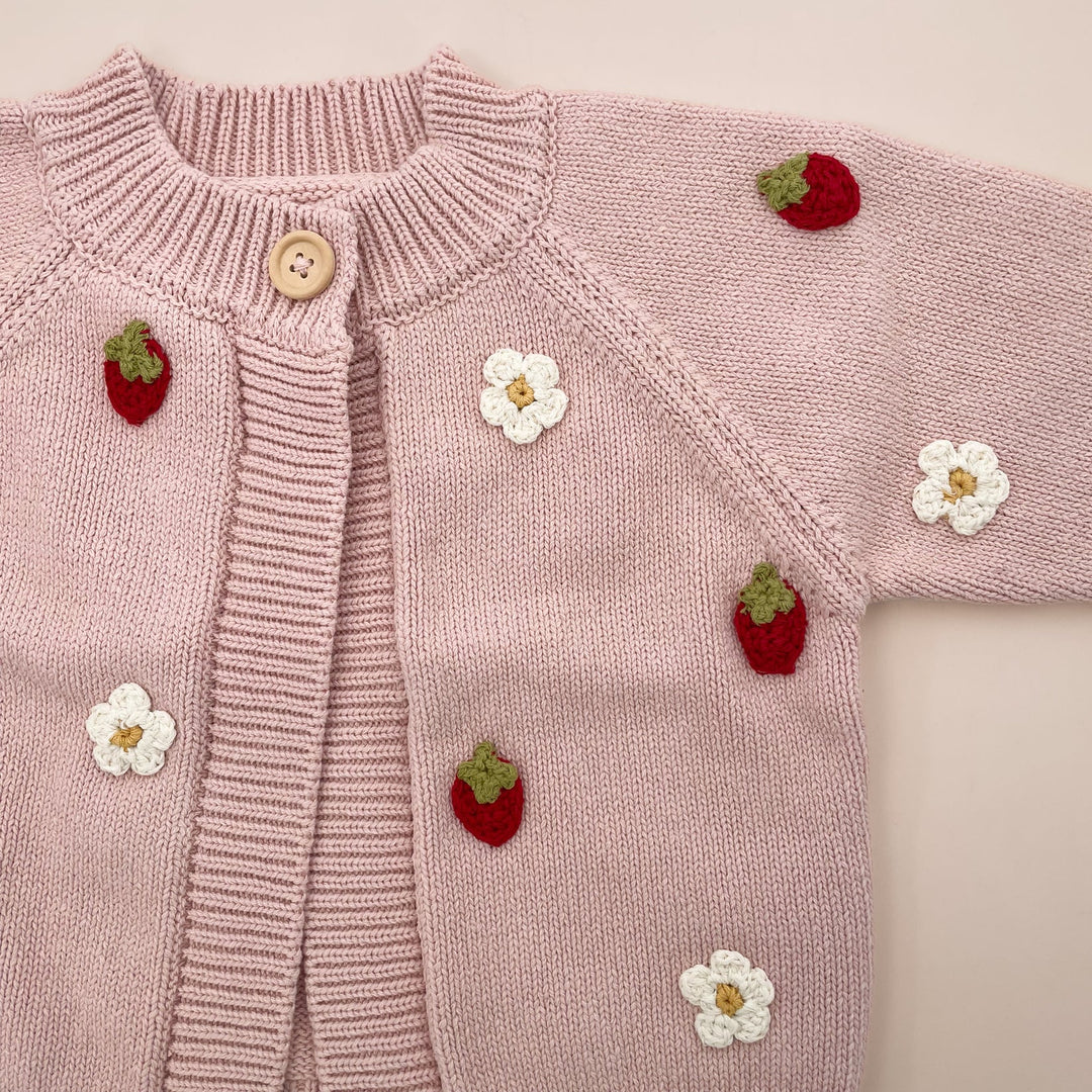Strawberry Cardigan, Blush - 12-24 months