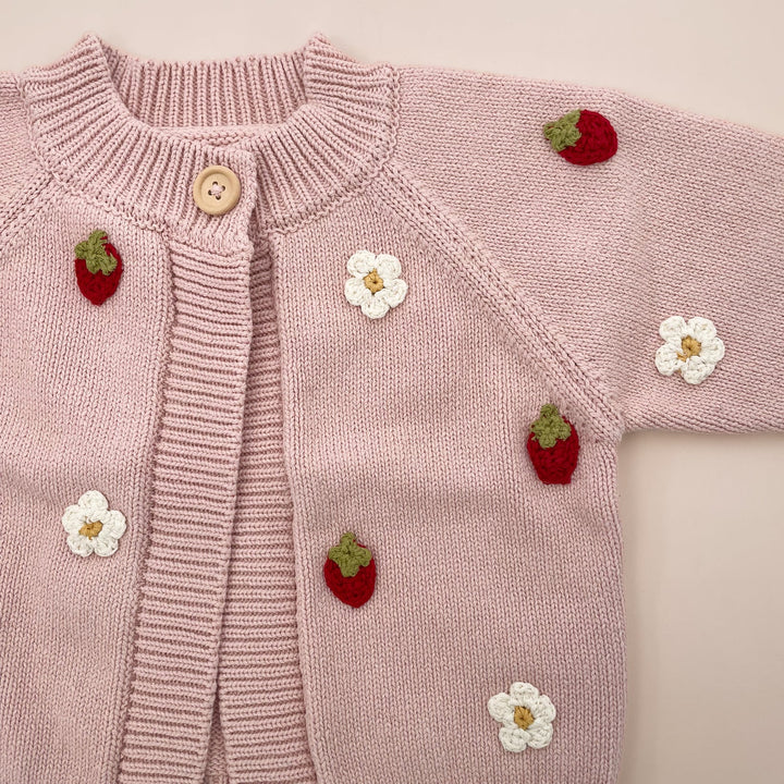 Strawberry Cardigan, Blush - 12-24 months