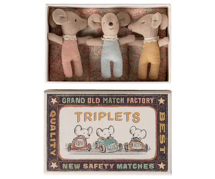 Triplets, Baby Mice in Matchbox - Checker by Maileg