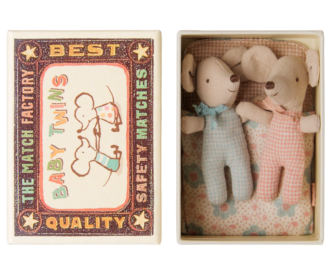 Maileg Twins, Baby Mice in Matchbox - Checker