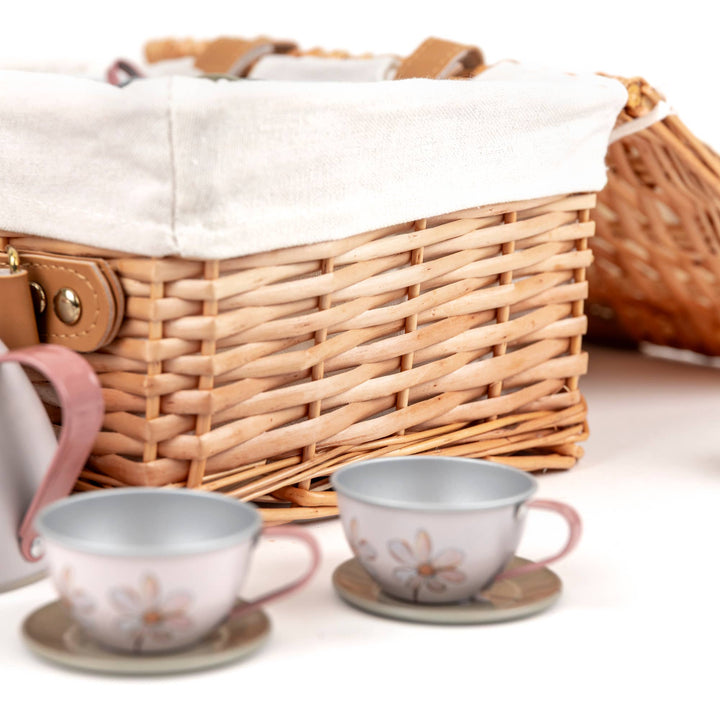 Forest Tin Tea Set In a Wicker Case