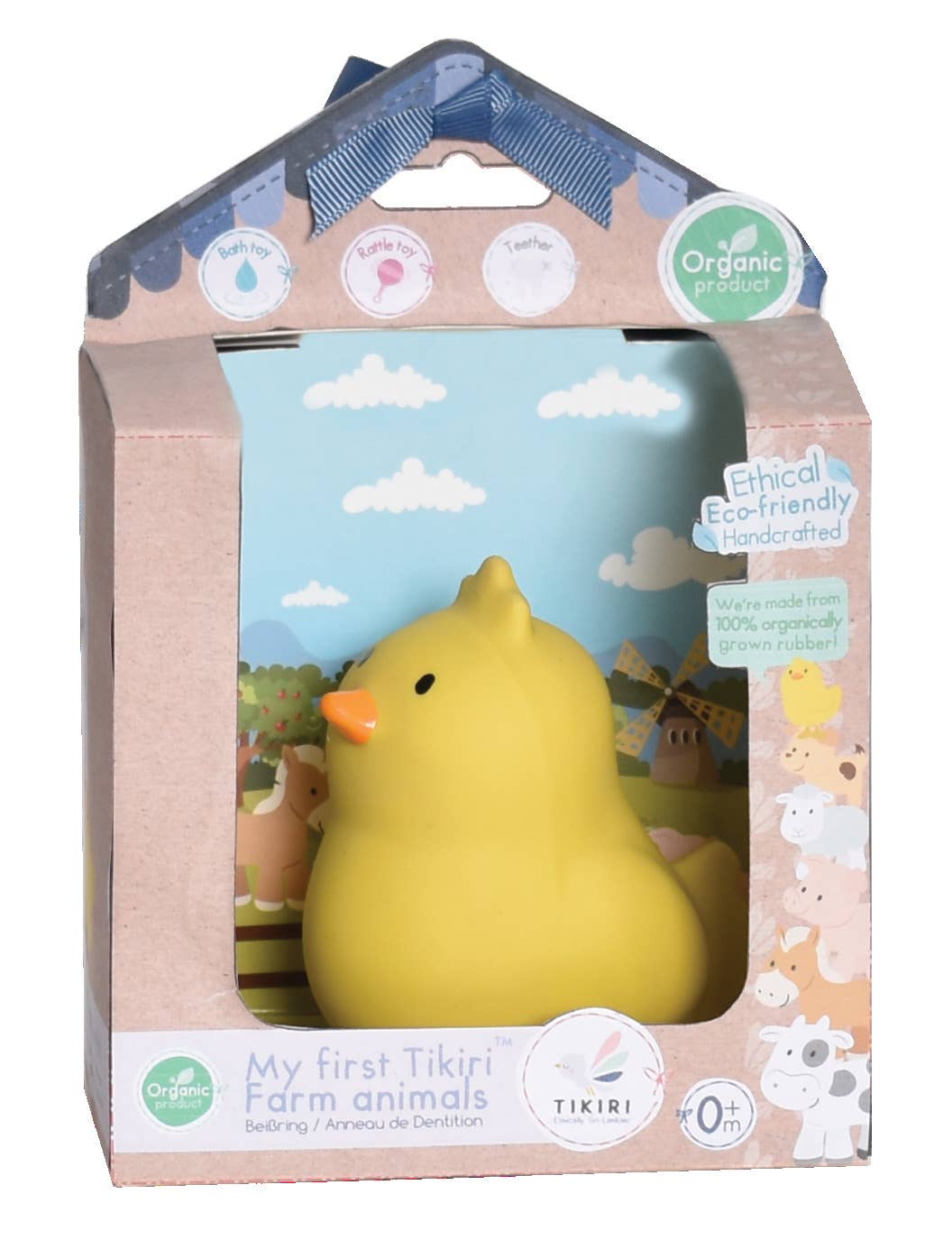 Chick Natural Organic Rubber Teether, Rattle &amp; Bath Toy