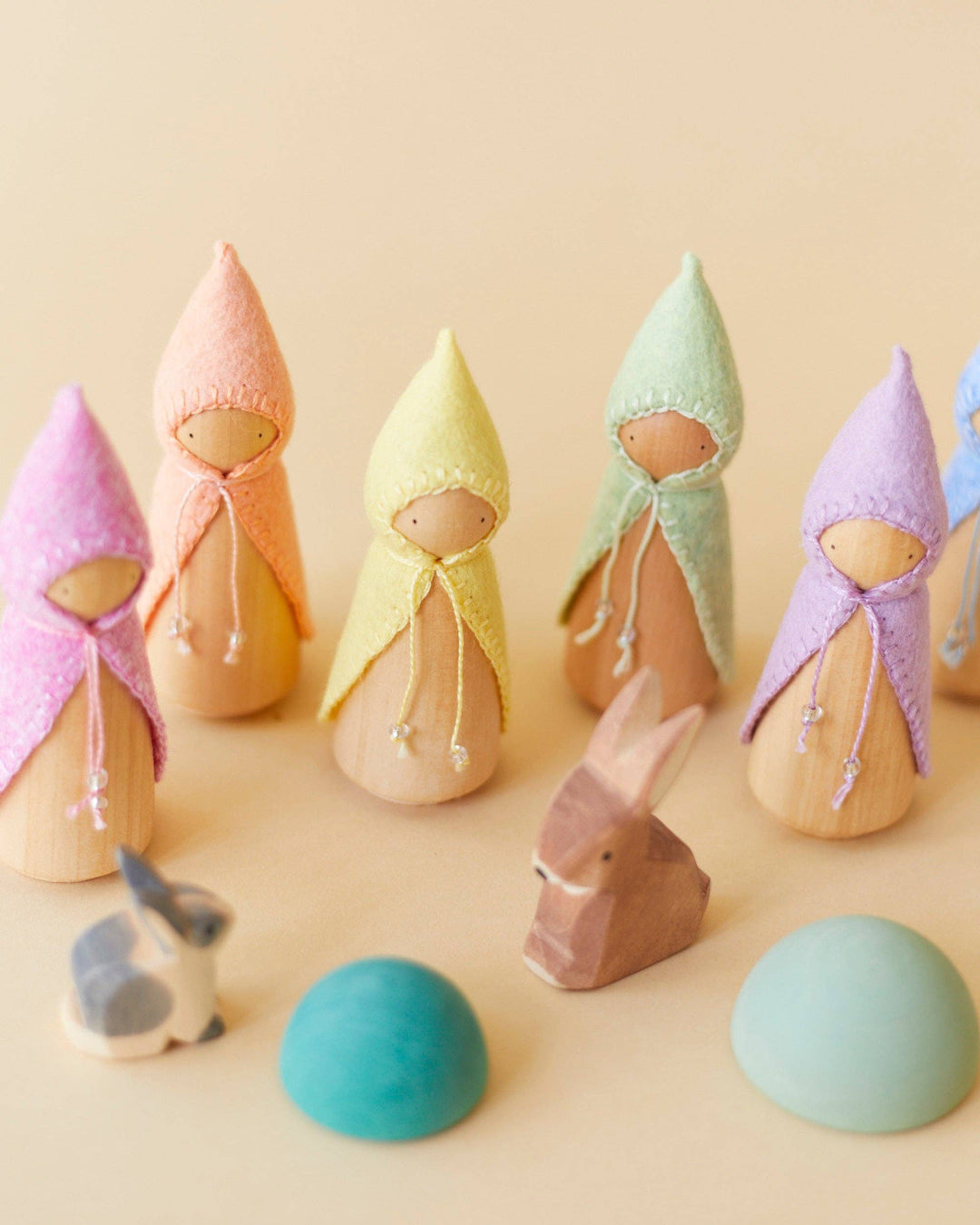 Wooden Gnome Set of 6 - Pastel Rainbow