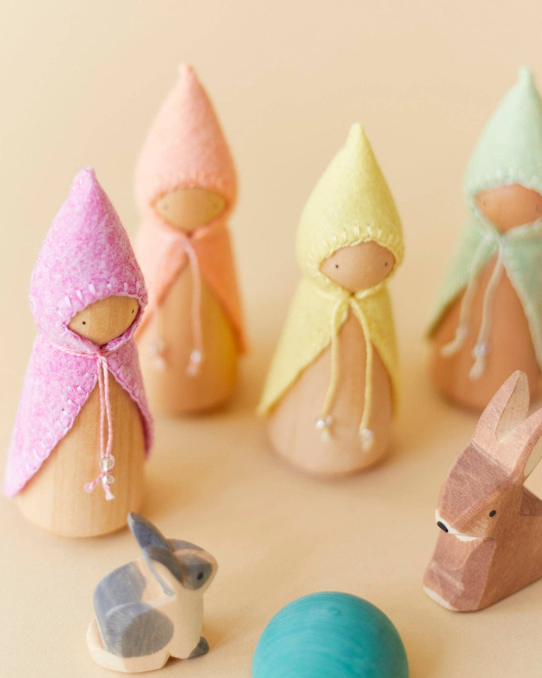Wooden Gnome Set of 6 - Pastel Rainbow