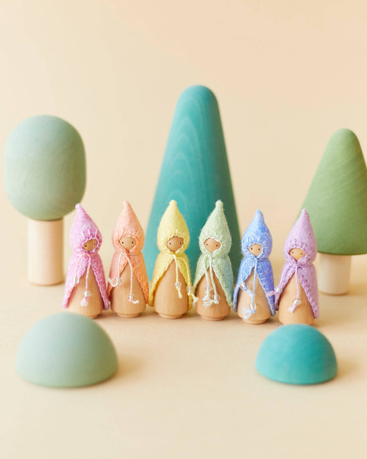 Wooden Gnome Set - Mini Pastel Rainbow